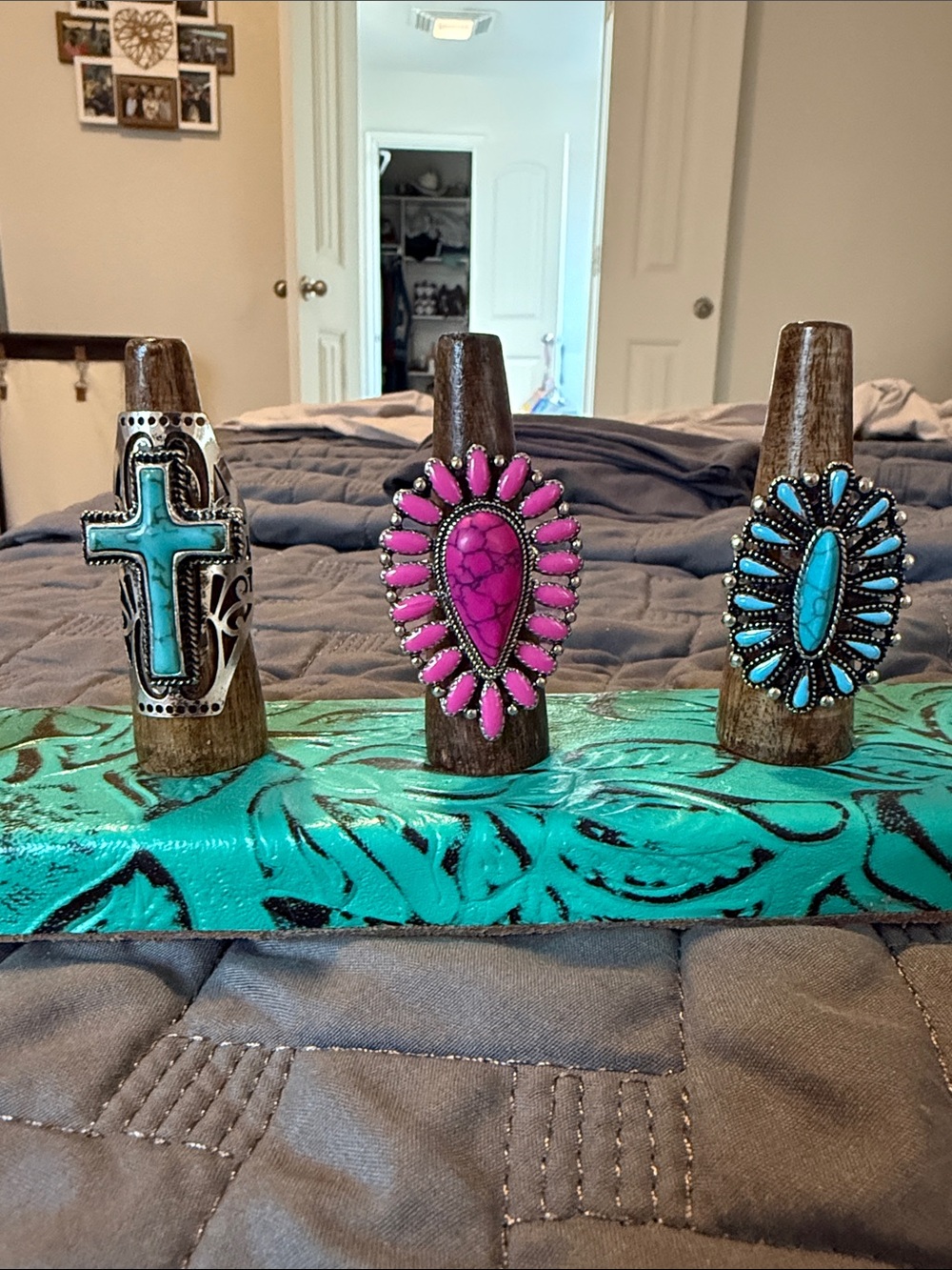 Turquoise and Pink Southwestern Rings